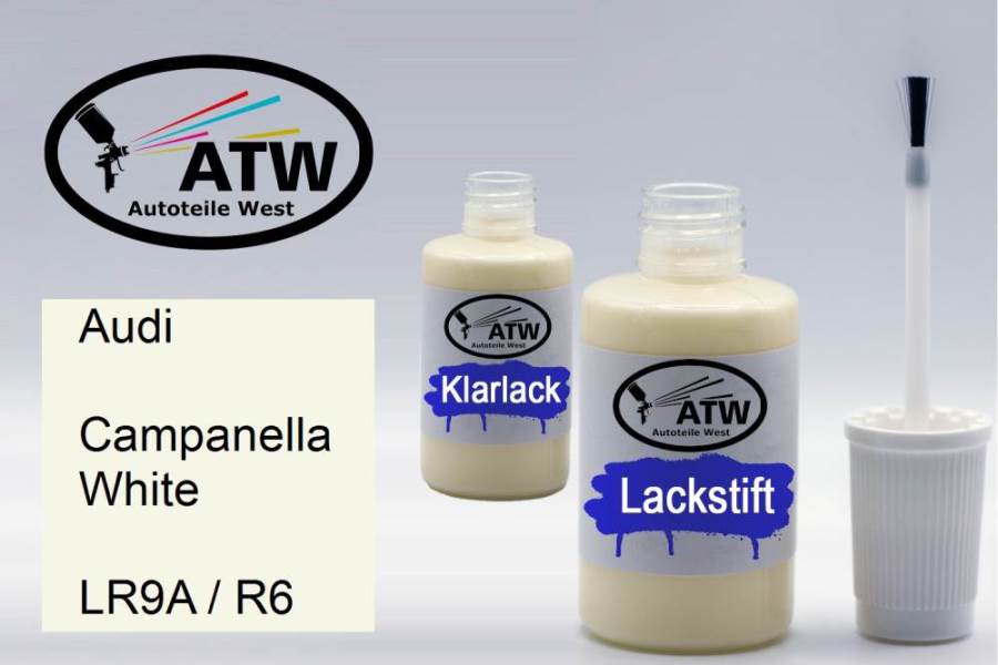 Audi, Campanella White, LR9A / R6: 20ml Lackstift + 20ml Klarlack - Set, von ATW Autoteile West.